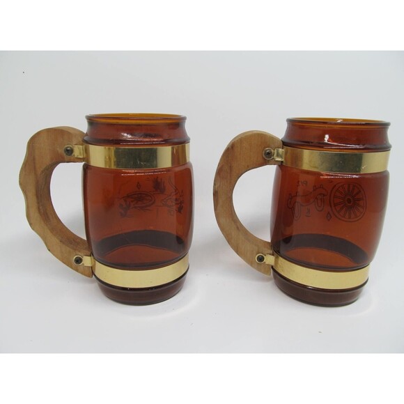 Siesta Ware 2 Piece Western Wagon Wheel Theme Barware Mugs - Picture 4 of 12
